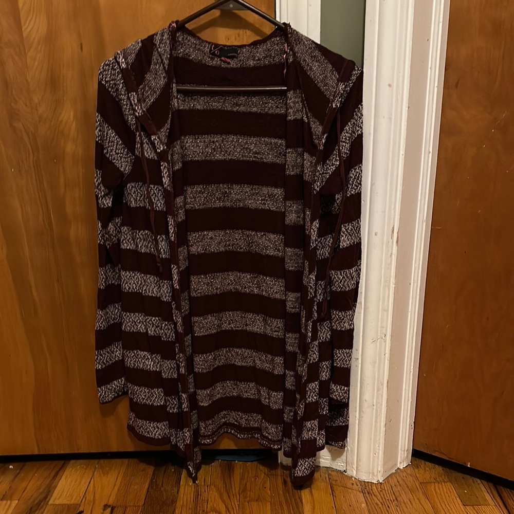 Striped Burgundy Hooded Cardigan